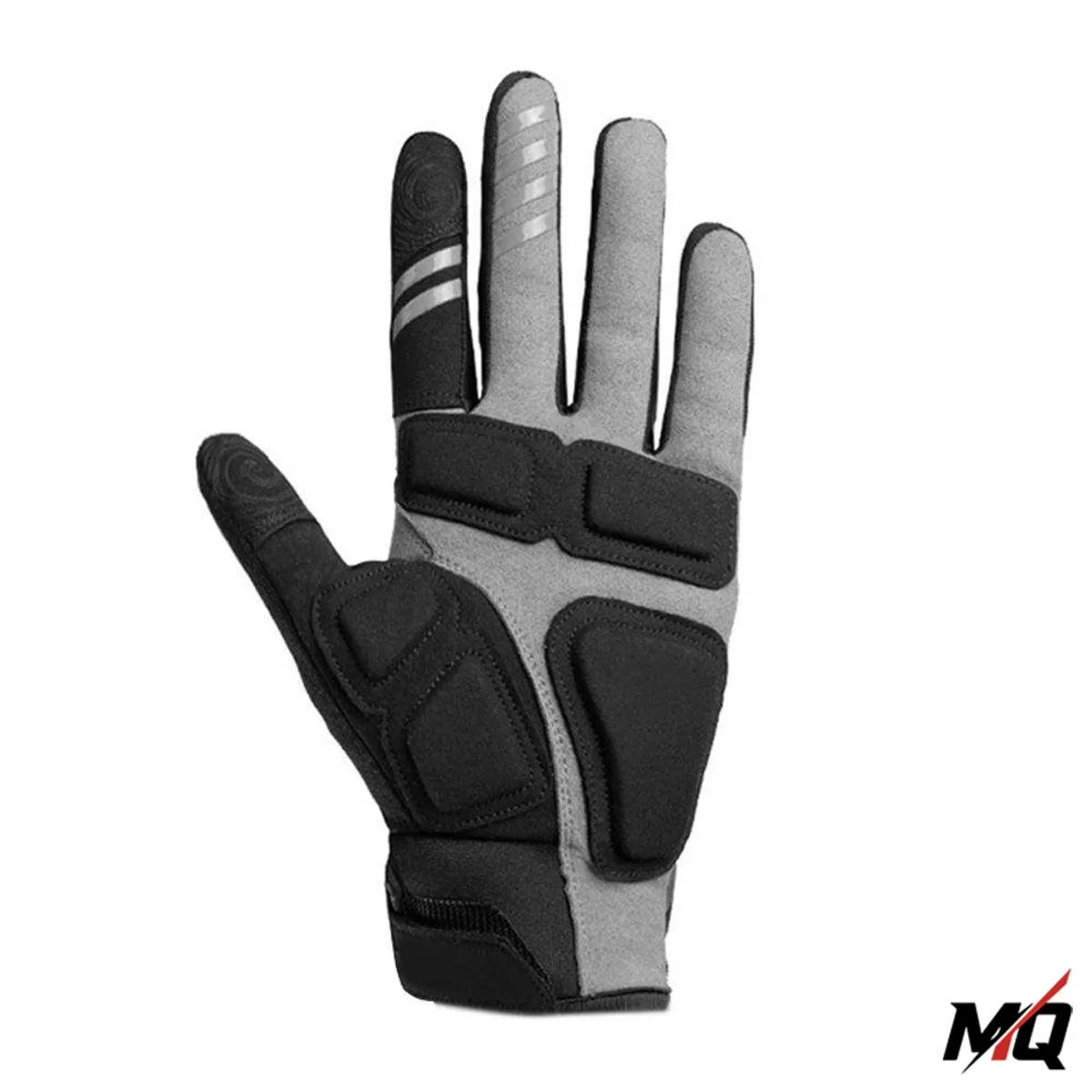 Malqor black and grey padded palm cycling glove, full finger, palm view